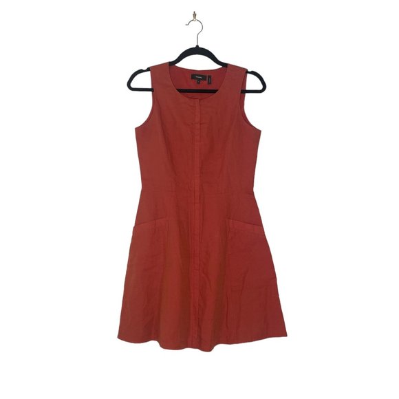 Theory Bonza Rotuma Sleeveless Zip Front Linen Blend Dress - Blood Orange - Picture 3 of 5